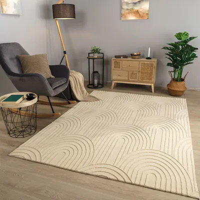 Produktbild von TT Home Wohnzimmer Teppich Esszimmer Kurzflor Geometrische Optik Skandi Boho Unifarben Größe 200x280 cm