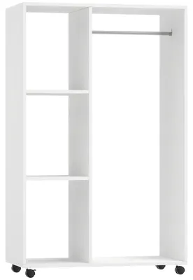 Produktbild von Kleiderschrank auf Rollen, mobile Garderobe, Garderobenschrank, Rollbarer Kleiderständer, 80 x 40 x 128 cm, Weiß