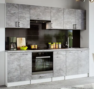 Produktbild von KÜCHE KÜCHENZEILE KÜCHENBLOCK MODERN 240 CM Einbauküche beton Front 18mm, Tischplatte - Beton