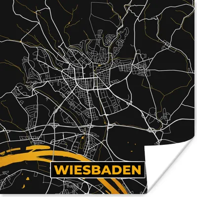 Produktbild von MuchoWow® Poster Wiesbaden - Deutschland - Karte - Gold - Stadtplan 100x100 cm - Babyzimmer