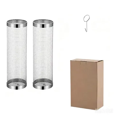 Productafbeelding van 2-delige grillmand van roestvrij staal 304, rond, 30 cm, geschikt voor groenten en vlees, AI-gegenereerde afbeelding