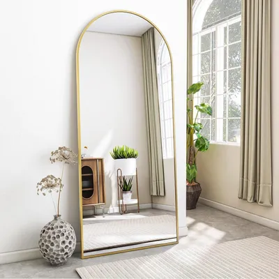 Produktbild von Ganzkörperspiegel Bogen 165 x 61 cm Gold mit Ständer zum Anlehnen oder Aufhängen Sicherheitsglas