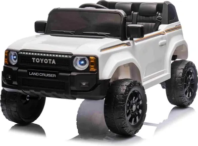 Produktbild von Elektrisches Kinderauto Toyota Landcruiser 12V, weiß, breiter Einzelsitz, 2,4 GHz Fernbedienung, USB-/AUX-Eingang, Bluetooth, Federung, Lithiumbatterie, LED-Lichter, 2 x 25W Motor, ORIGINAL-Lizenz