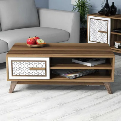 Obrázek produktu pro Skye Decor, Ayla - Ořech, Bílá, Couchtisch, Nussbaum, 100 % MELAMINBESCHICHICHTETETETETETE SPANPLATTEN, 105 x 60 x 38,2 cm