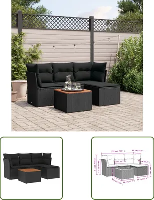 Produktbild von The Living Store 5-tlg. Garten-Sofagarnitur mit Kissen Schwarz Poly Rattan