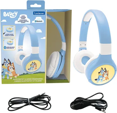 Produktbild von Bluey 2-in-1 Bluetooth- und Kabelkopfhörer für Kinder, faltbar, verstellbar, kindersicher bis 85 dB, mit Mikrofon und Lautstärkeregelung, bequem
