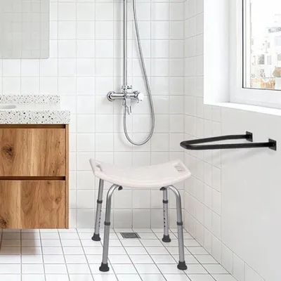 Obrázek produktu pro Sedadlo do sprchy, výškově nastavitelné - nosnost 100 kg - hliník a plast - s protiskluzovou úpravou