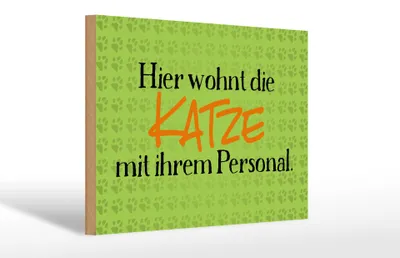 Produktbild von Holzschild Spruch 30x20cm hier wohnt Katze mit Personal