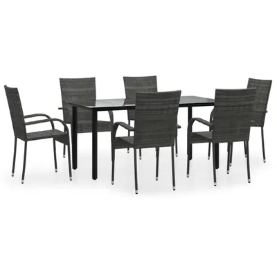 Produktbild von 7-tlg. Garten-Essgruppe Grau Poly Rattan