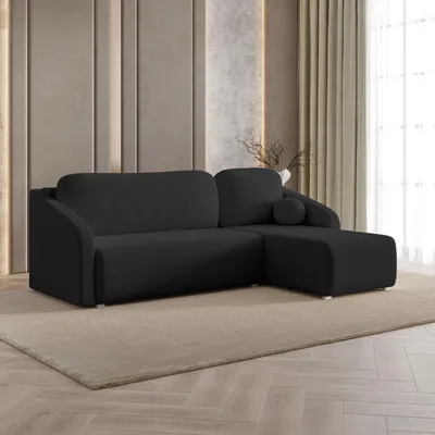 Produktbild von Masseno Ecksofa MARELLO mit Schlaffunktion L-Form, Sofa mit Bettkasten, Wohnzimmersofa, Couch, Soffa, Bettsofa, Couchgarnitur- Schwarz, QUELLE 100