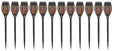 Produktbild von 12er Set LED Solarleuchten, schwarz, Feuereffekt, H 51 cm