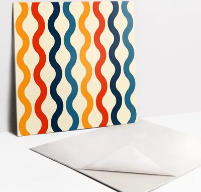 Immagine prodotto di Adesivi per piastrelle per bagno e cucina - 9 piastrelle in PVC autoadesive, 30 x 30 cm - Motivi boho con onde colorate