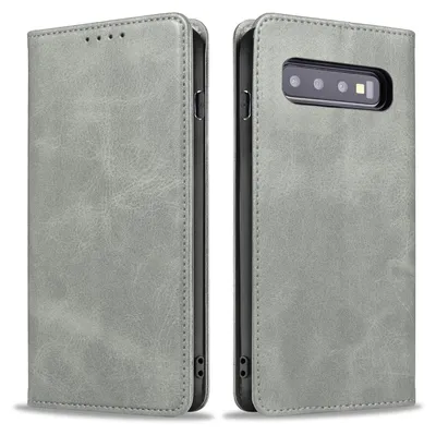 Produktbild von Handyhülle für Samsung Galaxy S10 Kunstleder Flip Cover Hülle Klapphülle Case Kartenfach Farbe: Grau