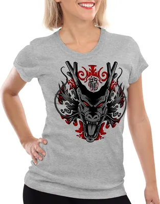 Produktbild von style3 Shenlong Damen T-Shirt drache Z goku vegeta ball, Farbe:Grau meliert, Größe:XL