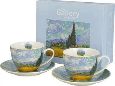 Image de DUO | Tasse - Tasse en porcelaine - 2 x 270 ml - Set de 2 tasses et soucoupes - Van Gogh Wheat Field