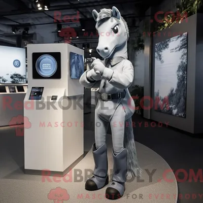 Productafbeelding van Grijze REDBROKOLY Mare-mascottekostuum gekleed met een Bootcut-jeans en smartwatches