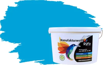 Produktbild von RyFo Colors Bunte Wandfarbe Manufakturweiß Azurblau 10l - weitere Blau Farbtöne und Größen erhältlich, Deckkraft Klasse 1, Nassabrieb Klasse 1