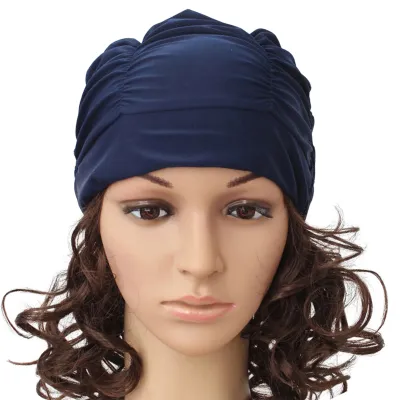 Produktbild von Badehut, einfarbig, schnelltrocknend, wasserdicht, extra weich, ultraleicht, schützendes Nylon, langes und kurzes Haar, plissierter Schwimmbadhut für Damen