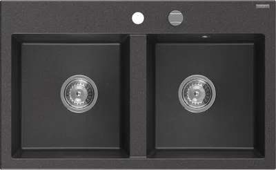Immagine prodotto di Mexen Hektor lavello da cucina in granito a 2 vasche 800 x 480 mm, nero punteggiato, sifone cromato - 6521802000-76
