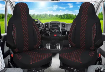 Produktbild von Schonbezüge für Wohnmobil 2er Set in Schwarz/Rote Naht WPL402