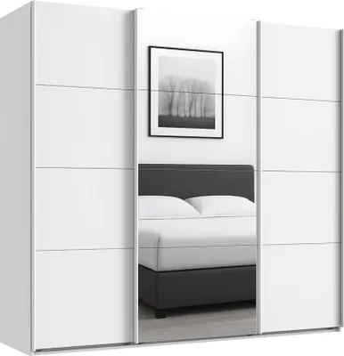Produktbild von Schwebetürenschrank Kleiderschrank B225 cm H208 cm 3-türig Weiß, 1x Spiegeltür / 22518