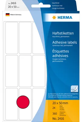 Produktbild von Vielzwecketiketten leuchtrot 20x50 mm Papier matt 360 St.