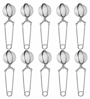 Immagine prodotto di Set di 10 pinze da tè in acciaio inossidabile per tè sfuso | 10 pezzi di uova da tè a forma di palla | pinze da setaccio per tazze | filtro per il tè | pinze per spezie | colino per il tè | uovo per spezie | colino per tazze per gli amanti del tè | uovo per le pinze da tè