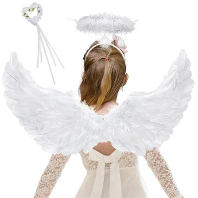 Imagen del producto de Conjunto de 3 alas de ángel blancas con varita mágica