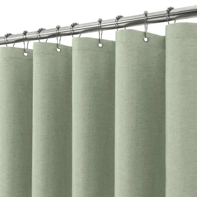 Productafbeelding van Douchegordijn van linnen met metalen ringen, textiel douchegordijn, schimmelwerende badkamergordijnset, waterdicht douchegordijn, extra stevig douchegordijn - 152 x 214 cm (zalmgroen)