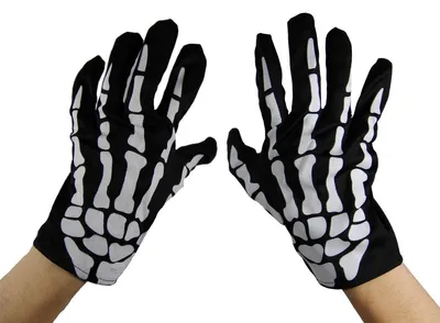 Produktbild von Schwarze Handschuhe mit detailliertem Skelett-Aufdruck für Halloween-Kostüme