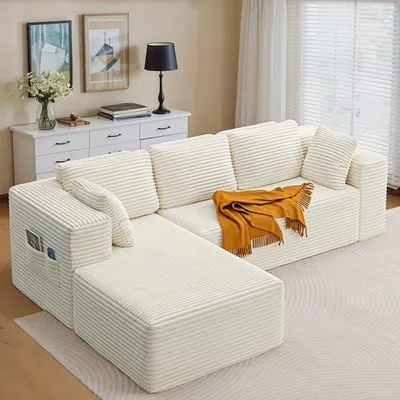 Imagen del producto de Sofá de esquina - Salón de esquina - Sofá en forma de L - Sofá modular - Banco de asiento - Tapizado en terciopelo - Acolchado con espuma viscoelástica