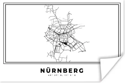 Produktbild von MuchoWow® Poster Stadtplan - Schwarz-weiß - Karte - Nürnberg - Deutschland 60x40 cm - Schlafzimmerdekoration