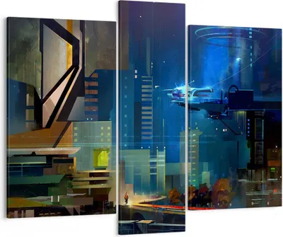Produktbild von Bild auf Leinwand - Leinwandbild - Fantasie Stadt - 95x80cm - Wand Bild - Wanddeko - Wandbilder - Leinwanddruck - Bilder - Kunstdruck - Wanddekoration - Leinwand bilder - Wandkunst - CB95x80-3890