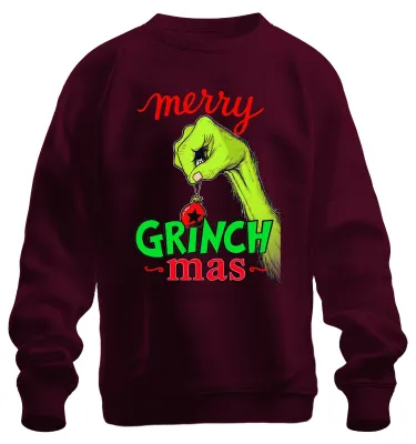 Produktbild von merry GRINCH mas Weihnachtsgrinch Lustig Weihnachtskugel Sweatshirt Pullover, Burgundy, L