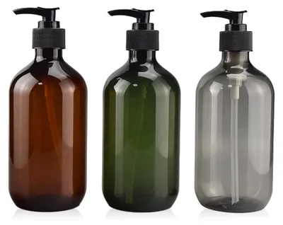 Produktbild von Seifenspender, 3er-Pack runde Flaschen aus Kunststoff, Handseifenspender, Spülmittelspender für Bad und Küche (Braun + Grün + Grau)