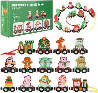 Imagen del producto de Juego de tren de madera para Navidad, magnético, de 14 piezas, para niños