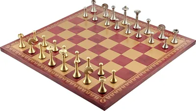 Zdjęcie produktu dla Metalowy zestaw szachowy 6,8 cm + szachownica z imitacji skóry w kolorze złotym/bordowym, 45 x 45 cm