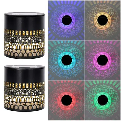 Produktbild von Solar Garten Projektionslampe 2er Set RGB Metall Design, wetterfest , dekorative Gartenbeleuchtung ohne Strom