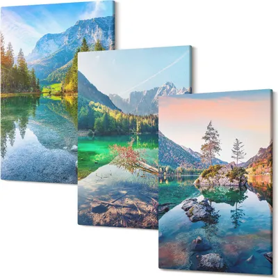 Obrázok produktu pre Obraz Na Plátne – Foto Na Plátno – Fotoplátno – Vyšoká Kvalita – Tlač Fotografii – Rám Z Dreva – Matné Plátno – Pripravené Na Zavesenie – Set 3 Kusy – 20x30 Cm – Horské jazerá s vodou a okolitá prírodná krajina