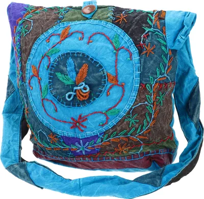 Produktbild von Batik Sadhu Bag, Hippie Tasche, Goa Schulterbeutel - Blau, Uni - Erwachsene, Baumwolle, 35*35*25 cm, Alternative Umhängetasche, Handtasche aus Stoff