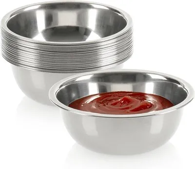 Obrázek produktu pro 16 malých kovových misek na omáčky, sada 16 kusů, vhodné na omáčky, dipy a svačiny. Malé, robustní misky na omáčky, 16 kusů, kov, nerezová ocel