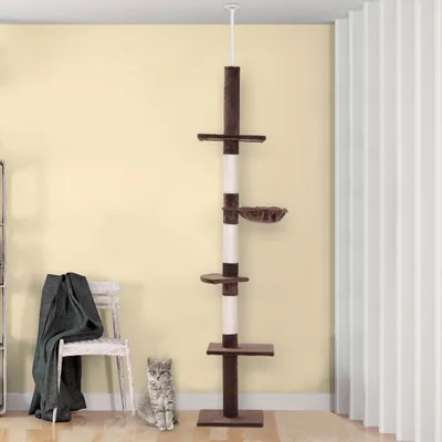 Produktbild von Katzenkratzbaum Braun 40x34x230-260 cm, höhenverstellbar mit Deckenspanner, 5 Ebenen