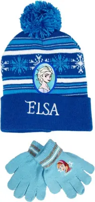 Produktbild von Disney Die Eiskönigin Elsa Kinder Herbst Wintermütze plus Handschuhe – Blau / 52