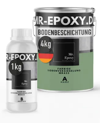 Produktbild von Mr. Epoxy Epoxidharz Bodenbeschichtung (5 kg, RAL 6021 Blassgrün) - 2K Betonfarbe für Garagen, Keller & Werkstatt Boden - Flüssigkunststoff Epoxid Grundierung und Bodenversiegelung