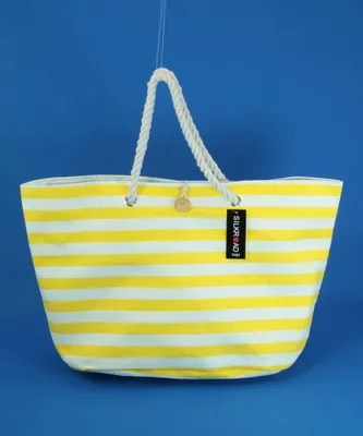 Produktbild von Silkroda  Strandtasche Gelb Weiß gestreift Flechttasche Badetasche Tasche Nr. 12