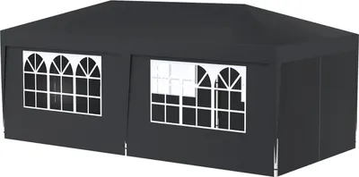 Image de Tente pliante LARS360 3 x 6 m, imperméable, protection UV, avec 6 parois latérales (4 fenêtres, 2 fermetures éclair), tente pliable pour fêtes et jardin – Anthracite