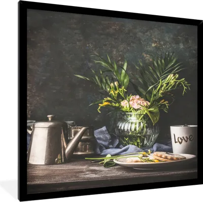 Produktbild von MuchoWow® MuchoWow® Gerahmtes Poster Vintage - Stilleben - Blumen 60x80 cm - Poster mit zchwarzem Bilderrahmen - Premium - Wanddeko Wohnzimmer
