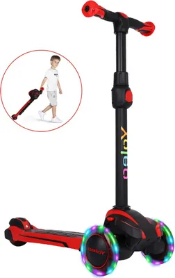 Produktbild von Yoleo Kinderscooter mit LED Leuchtenden Räder, Dreiradscooter mit 4 höhenverstellbare Klasse für Jungen & Mädchen im Alter von 3-12 Jahren, Rot
