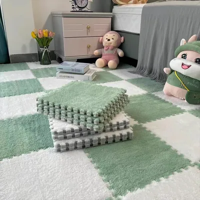 Produktbild von Weiche Plüsch-Kindermatte, Babyspielmatte, Babyspielzeug, Eva-Schaum, Puzzle-Teppich, Kinderzimmer-Spielmatte, 30 x 30 x 0,8 cm (10 Stück)