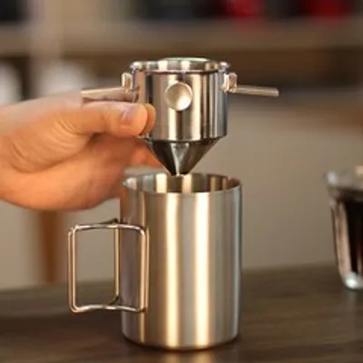 Produktbild von Kaffeefilter Becher, aus Edelstahl 304, mit hängendem Ohr, tragbarer Hand Spülfilter, Filterpapier, filterfreier Trichter, Kaffeeutensilien